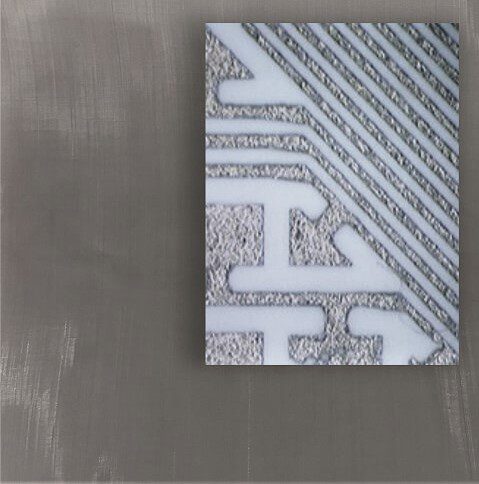 Detalhe da impressão com a tela para serigrafia em aço inox