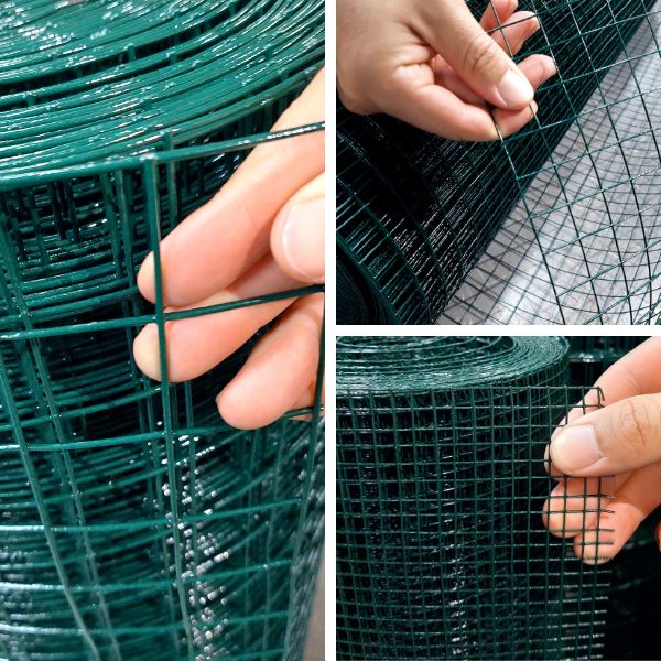 detalhes das aberturas de 3 telas soldadas revestidas com PVC