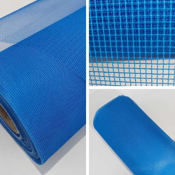 tela azul de poliester para impermeabilizacao resinada exemplificada em uma colagem de 3 fotos