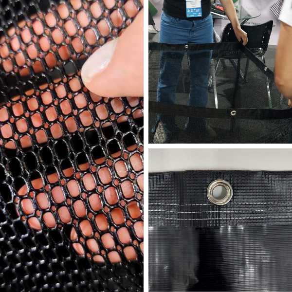 recorte de imagem mostrando a abertura, reforço e um exemplo montado do comedouro para tanque-rede