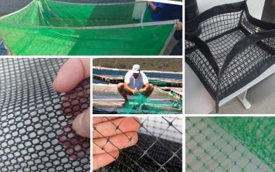 arte com vários tipos de tela para criação de tilápia: tela de poliéster com PVC, tela para hapas, tela para tanque-rede, classificador de peixes, tela antipredadores